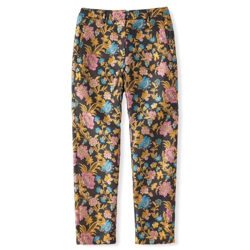 J. Peterman Floral Jacquard Evening Trousers Pant Black Pink Size 0